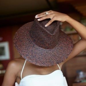 Clyde Panama Straw Summer Sun Hat in Black Rust Melange